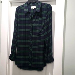 Melloday, Medium, Flannel feel, Blue/Green Tartan Plaid Button Down